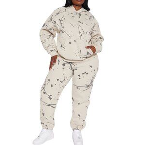 Fashion Nova Puff Print Splatter Sweatsuit Set Taupe Plus Size 2X